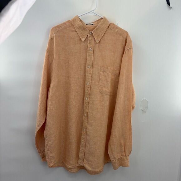 Visitor  Linen Long Sleeve Men’s Shirt Pale Salmon Color Made In Canada Size XL - Picture 2 of 8